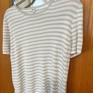 Madewell Light Gray and White Striped Tee